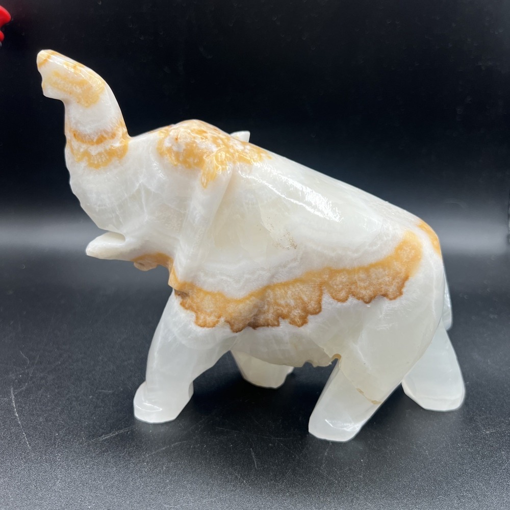 VTG Hand Carved Marble Onyx Elephant Statue Sculpture Figurine Stone‎ Art 5.5"